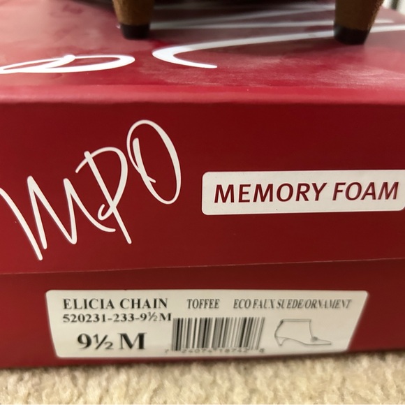 Impo Womens Elicia Chain Toffee Faux Suede Heel Ankle Boots Memory Foam Size 9.5 - Picture 5 of 5